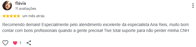 Avaliação de flávia no Google