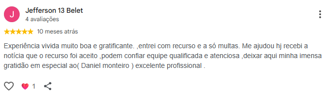 Avaliação de Jefferson Belet no Google