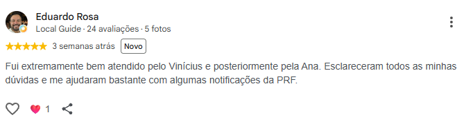 Avaliação de Eduardo Rosa no Google